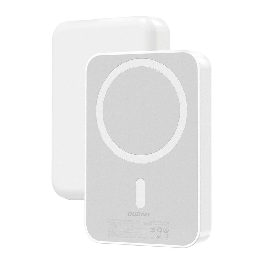 Dudao Powerbank 10000mAh 20W med USB, USB-C og MagSafe - Hvid