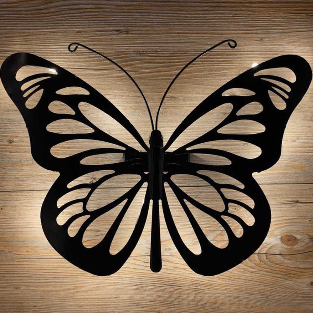 Havedekoration sommerfugl med sollys / solcelledekoration væg / sommerfugledekoration med LED