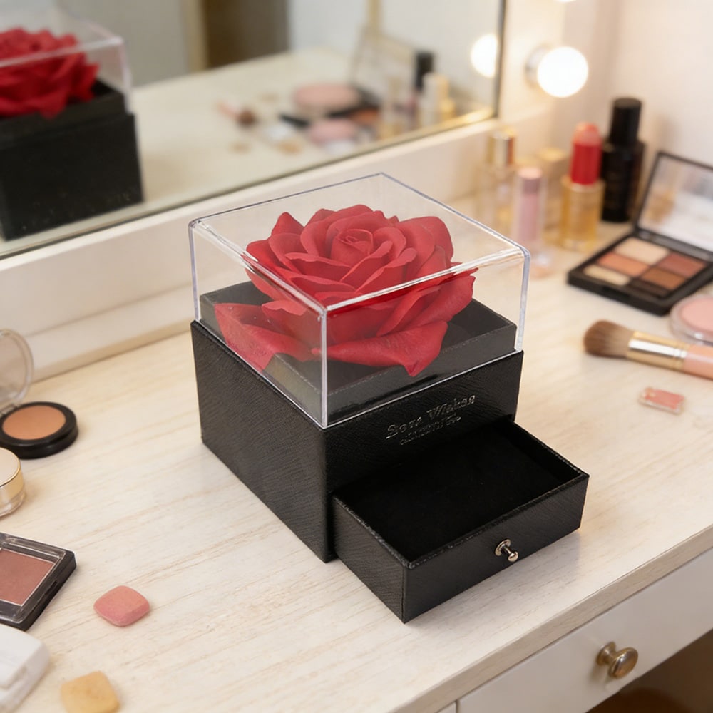 Gaveæske med smuk rose / gaveæske med rose / smykkeskrin med rose