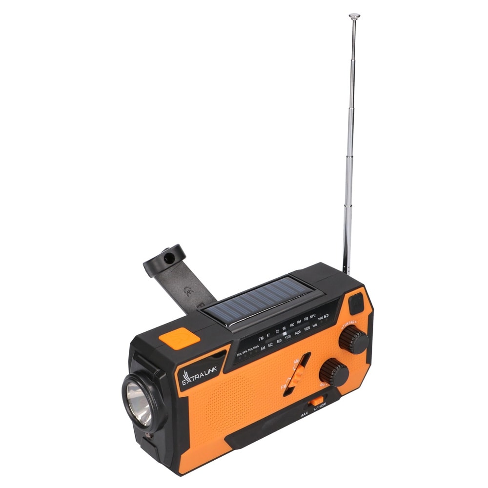 Nødradio 4000 mAh / beredskabsradio med håndsving og solcelle / AM/FM-radio med powerbank og lommelygte