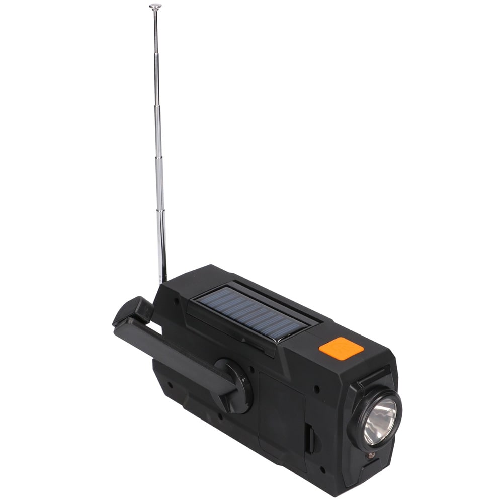 Nødradio 4000 mAh / beredskabsradio med håndsving og solcelle / AM/FM-radio med powerbank og lommelygte