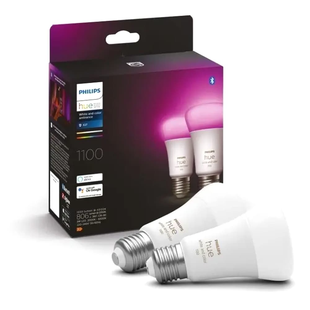 Philips Hue White and Color E27 LED-pære 9 W / smart lyspære 1100 lm med 16 millioner farver – 2-pak