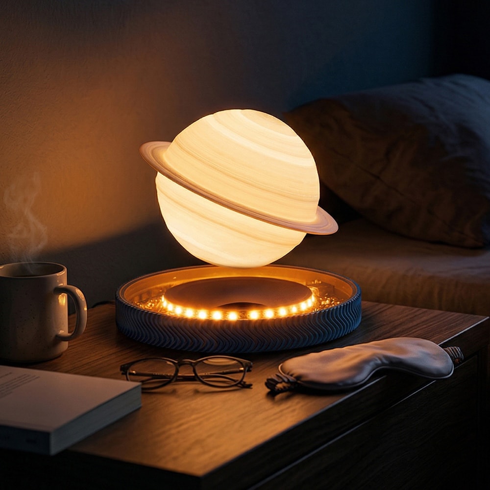 Magnetisk svævende Saturnus-lampe / svævende lampe med touchbetjening / natlampe med 3 farvetemperaturer