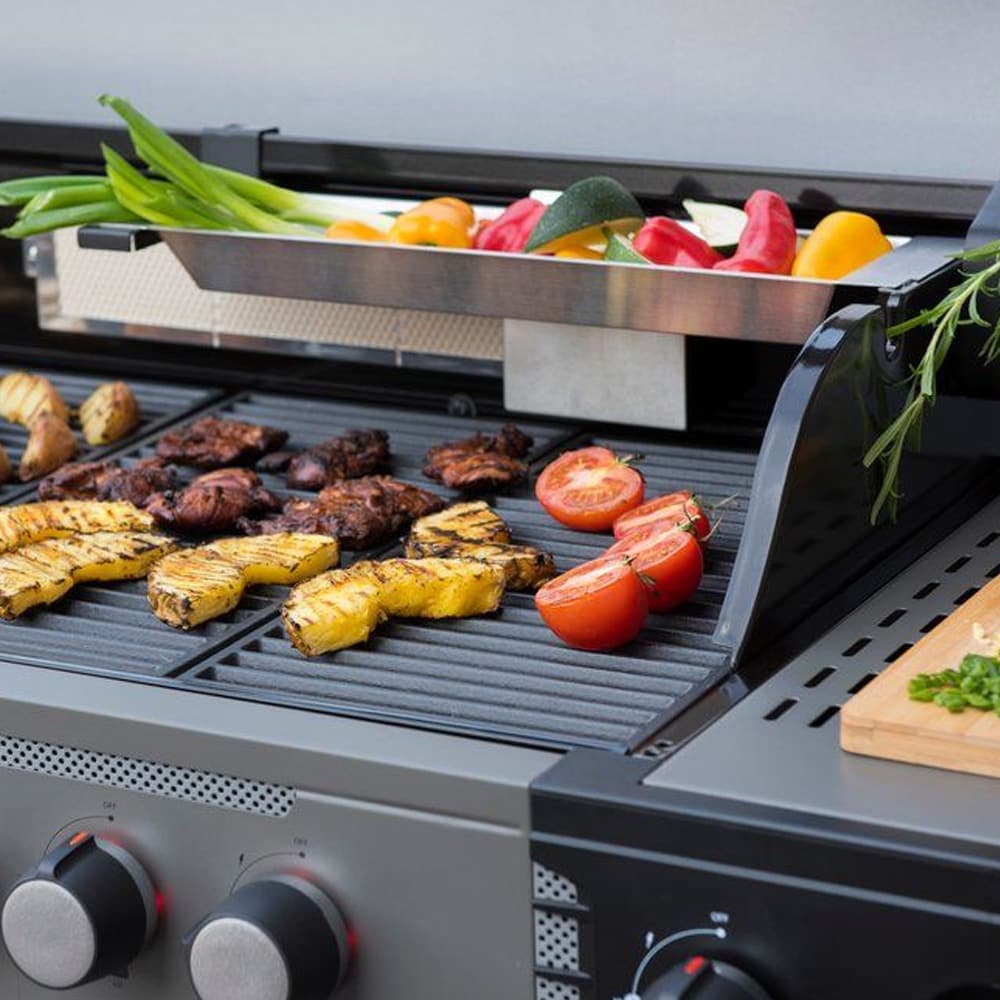 Mustang grøntsagskurv 48×13×4 cm / grillkurv i rustfrit stål / grilltilbehør til små råvarer