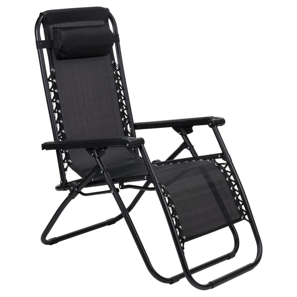 Foldbar solseng - Svart / campingstol / hvilestol med fodstøtte