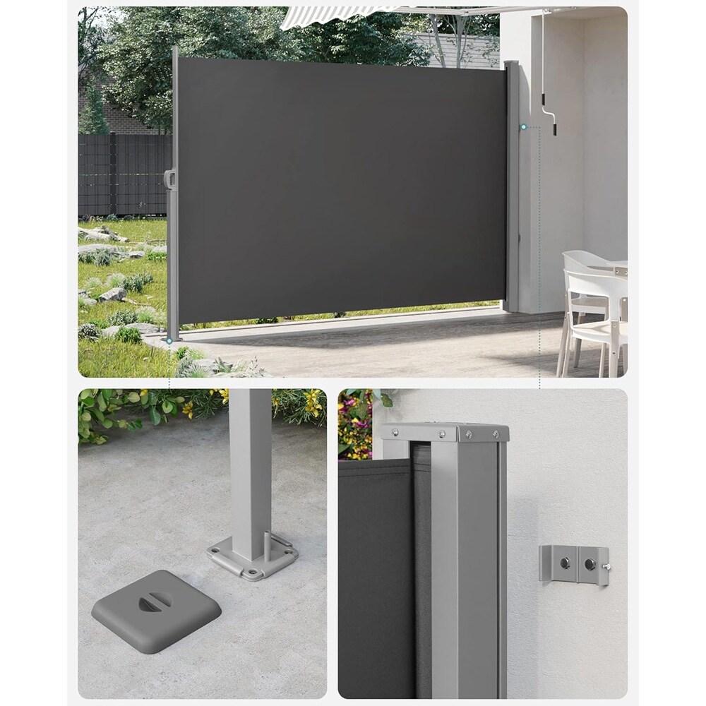 Udtrækkelig sidemarkise 160×350 cm / afskærmning til altan, terrasse og have – Grå