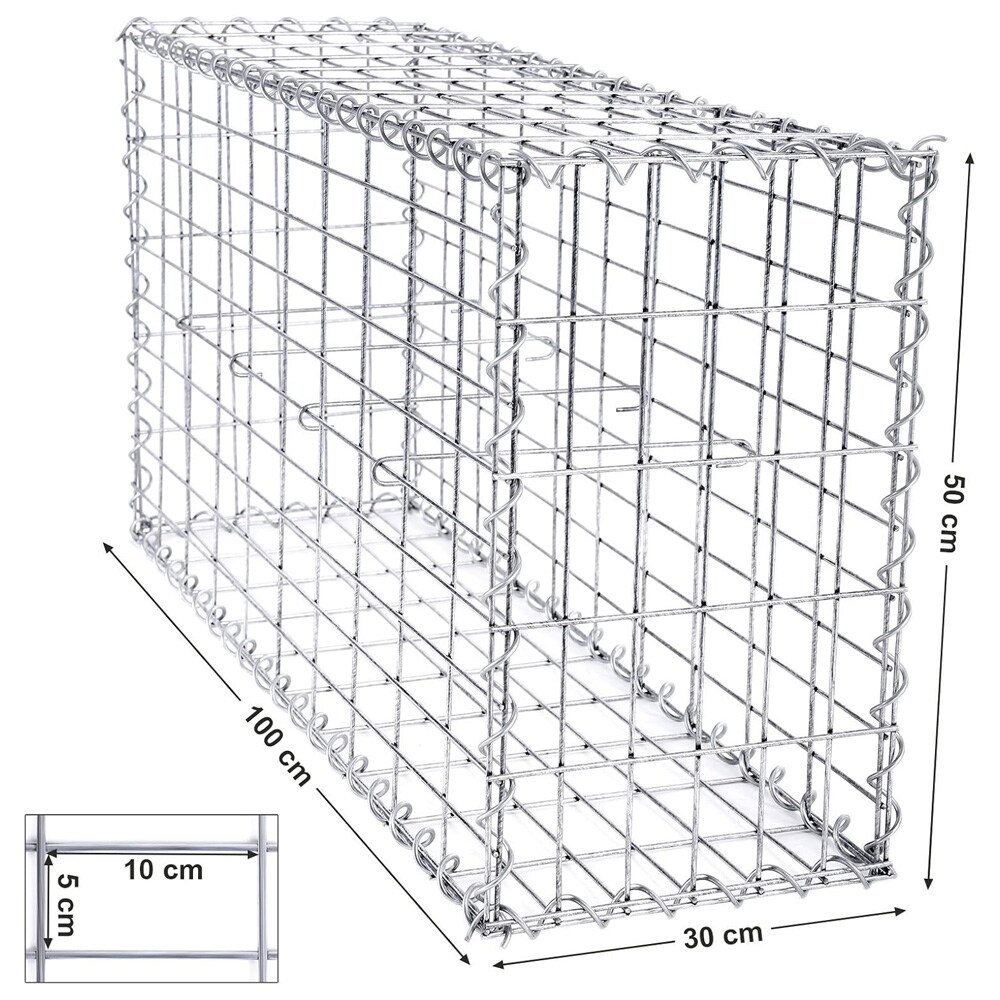 Gabionkurv 100 x 50 x 30 cm / galvaniseret stenkurv til haven / værktøjsfri gabion til mur og afgrænsning