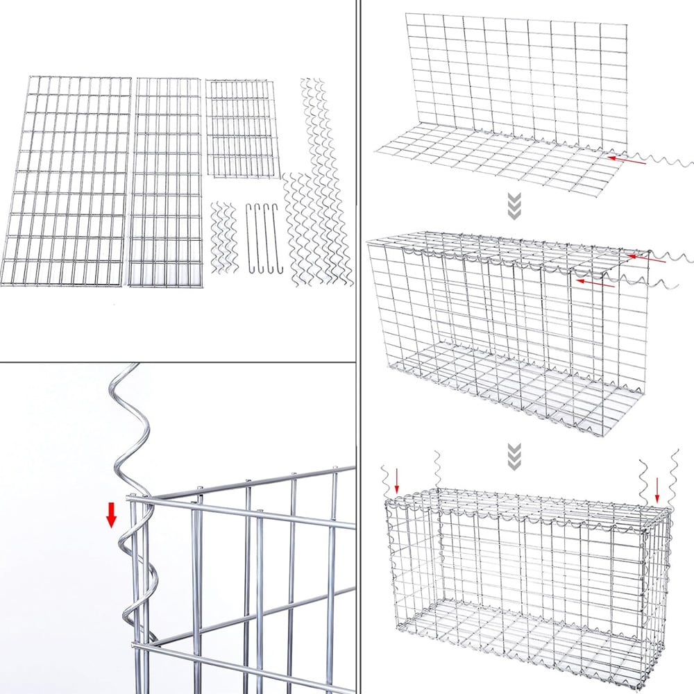 Gabionkurv 100 x 50 x 30 cm / galvaniseret stenkurv til haven / værktøjsfri gabion til mur og afgrænsning