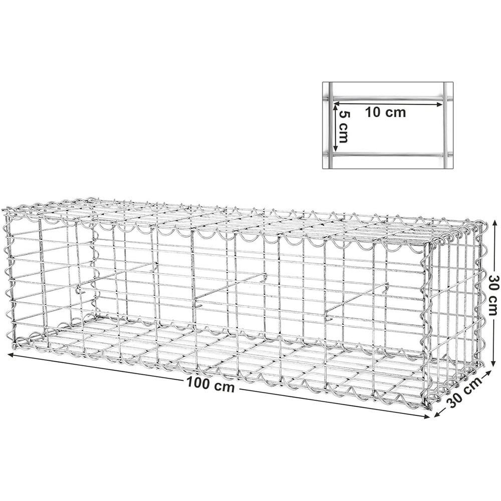 Gabionkurv 100 x 30 x 30 cm / galvaniseret stålgabion / stenkurv til støttemur / haveafgrænsning