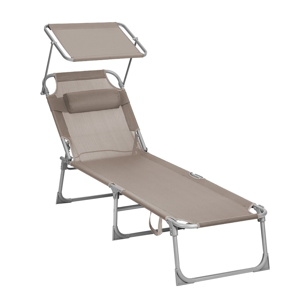 Solseng med solskærm / sammenklappelig strandseng / justerbar strandliggestol 193 x 55 cm