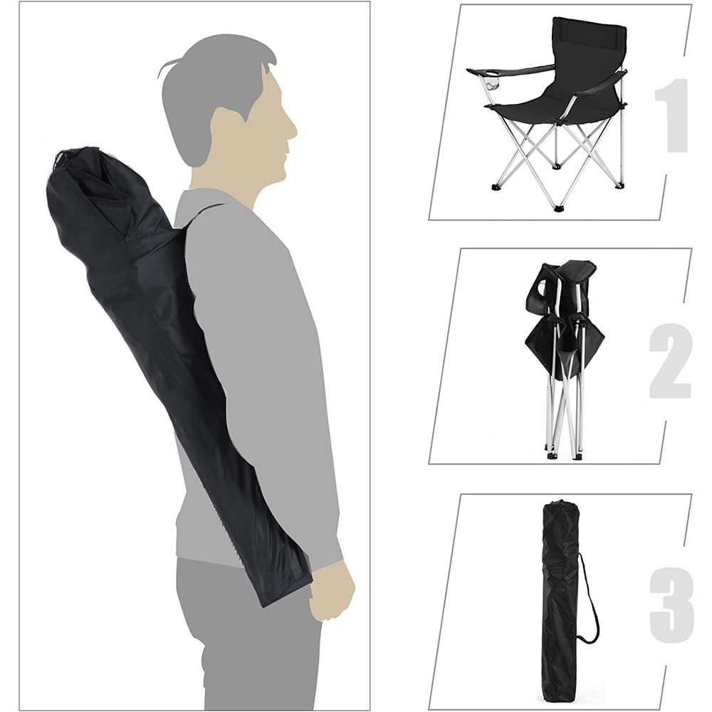 Sammenklappelige campingstole 2-pak / turstole med armlæn / kopholder / transporttasker