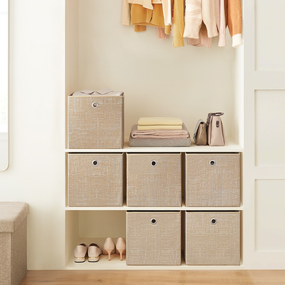 6stk opbevaringsbokse 30cm - Beige / opbevaringskuber stof / opbevaringskuber