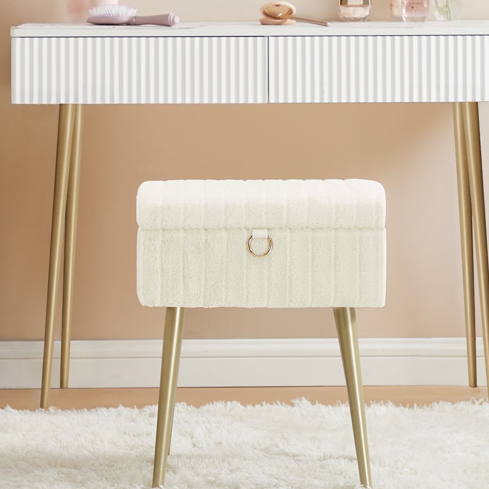 Stilfuld opbevaringsskammel - Hvid / skammel med opbevaring / make-up skammel med opbevaring