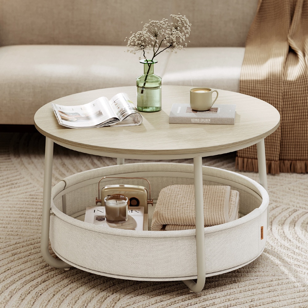 Rundt sofabord med opbevaring - Beige/Vit / sofabord med opbevaringskurv