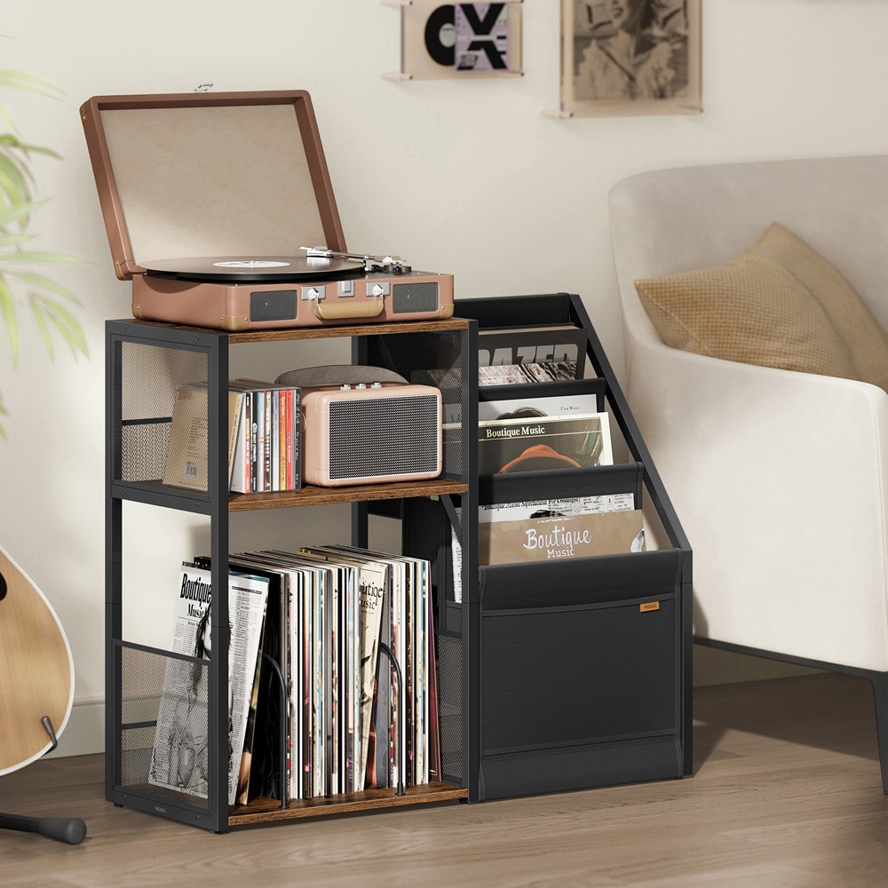 Stereobænk med vinylopbevaring til ca. 140 plader - Brun/Svart / pladespillerstativ med LP-opbevaring