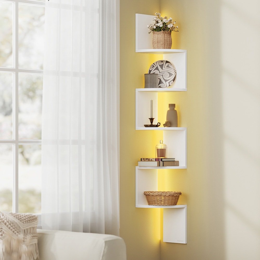 Hjørnehylde til vægmontering med RGB LED / svævende væghylde / væghjørnehylde
