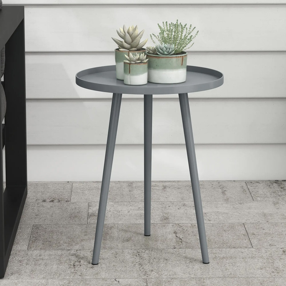 Rundt sidebord i metal 40 cm - Grå / rundt havebord i stål