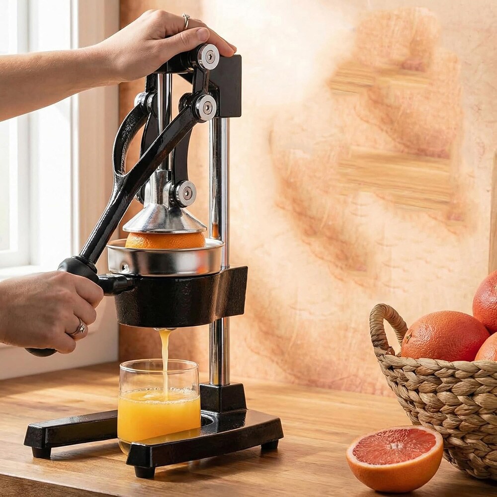 Manuel citruspresser sort / juicepresser med håndtag / robust frugtpresser i støbejern