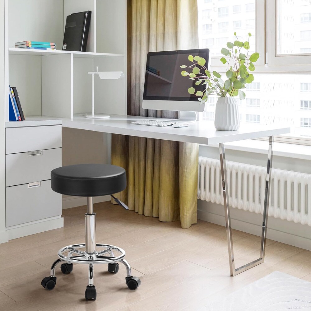 Justerbar arbejdsstol på hjul - Svart / arbejdsstol med hjul / drejelig skammel
