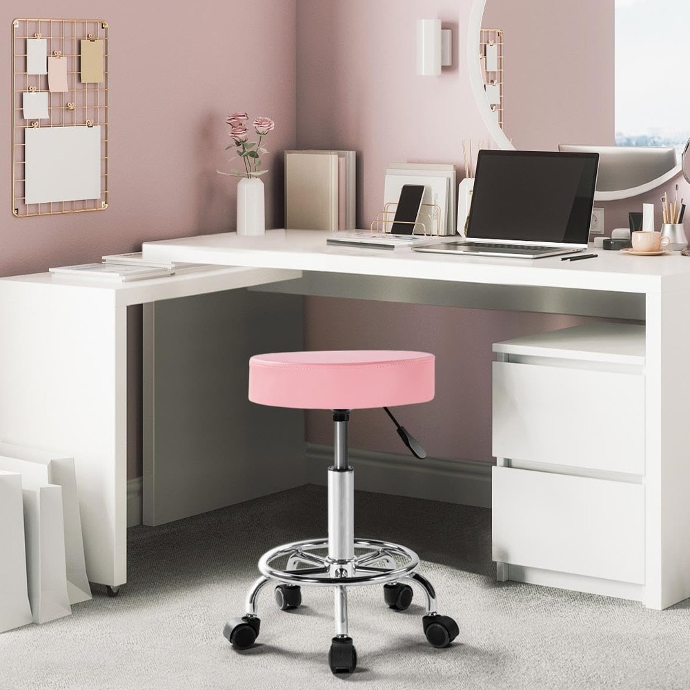 Justerbar arbejdsstol på hjul - Pink / arbejdsstol med hjul / roterende skammel