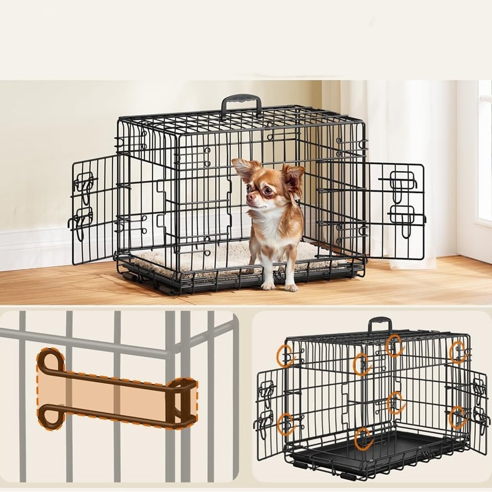 Sammenklappeligt hundebur 61,5 cm / transportbur med 2 døre / sort metalbur til små hunde