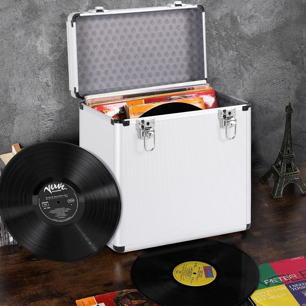 Hård vinyltaske med lås - Sølv / vinylopbevaringstaske / LP-taske med lås