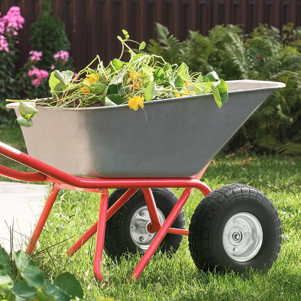 Punkterfrie hjul 4 stk. / PU-hjul til trillebør og transportvogn 255×80 mm – 16 mm akselhul