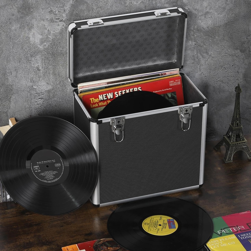 Hård vinyltaske med lås - Svart / LP-taske / vinylopbevaring / pladetaske