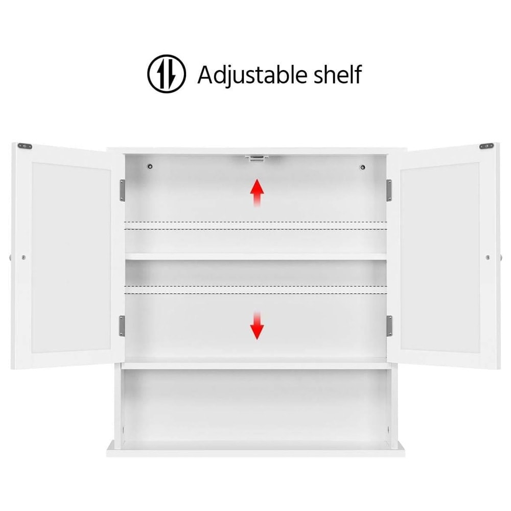 Badeværelsesskab med spejllåger 56×13×58 cm / vægskab / spejlskab med justerbar hylde og åbent rum – Hvid