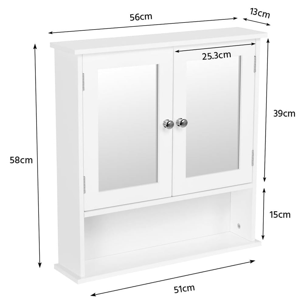 Badeværelsesskab med spejllåger 56×13×58 cm / vægskab / spejlskab med justerbar hylde og åbent rum – Hvid