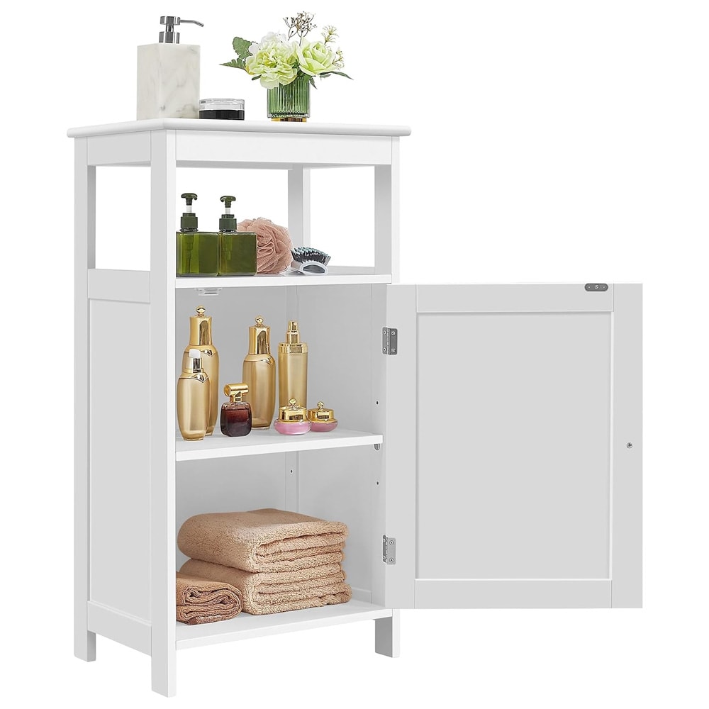 Badeværelsesskab med åbent rum 45×30×83,5 cm / smalt fritstående skab med justerbar hylde – Hvid