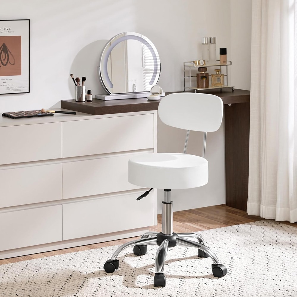 Højdejusterbar rulleskammel med ryglæn / arbejdsstol med hjul / make-up stol med ryglæn