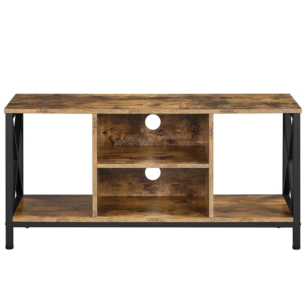 TV-bænk 106×40×50,5 cm / mediebænk med 4 åbne rum til TV op til 45″ – Rustik brun/sort