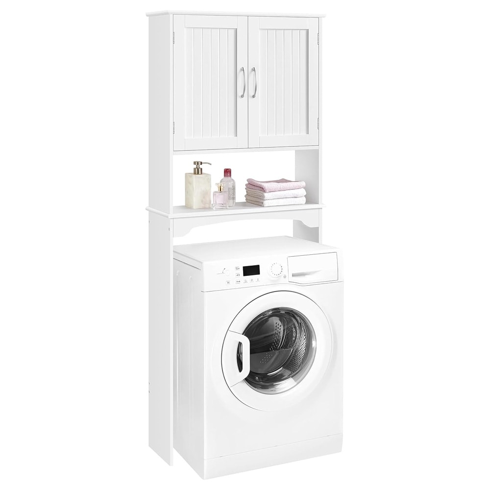Badeværelsesskab over vaskemaskine eller toilet 75×23×180 cm / pladsbesparende skab med hylde - Hvid