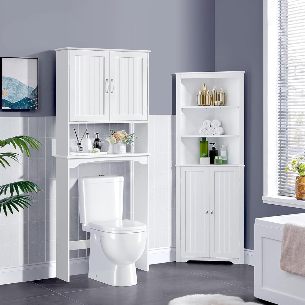 Badeværelsesskab med justerbar hylde - Hvid / vaskemaskineskab over vaskemaskine og toilet