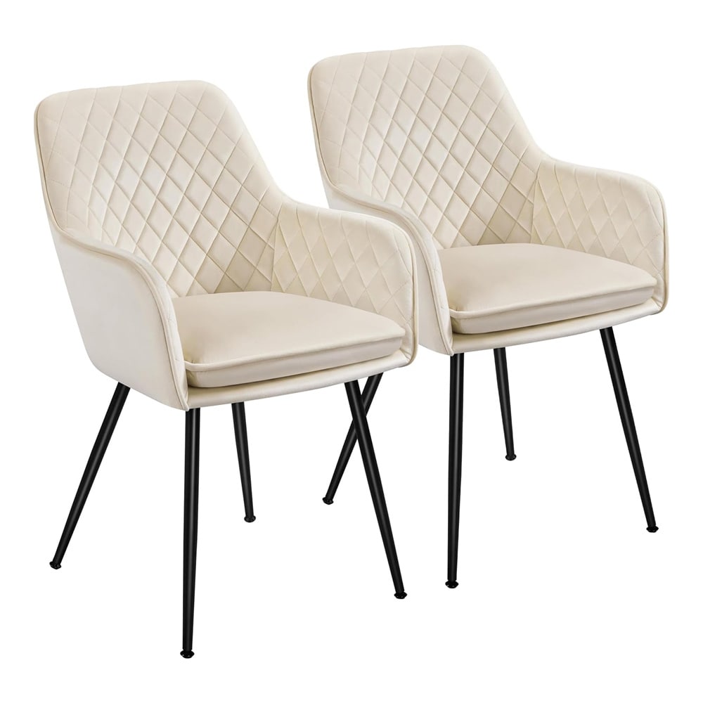 Spisebordsstole med armlæn, 2 stk / polstrede stole / køkkenstole med metalben – Beige