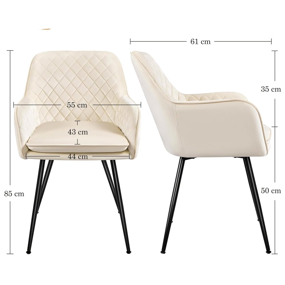Spisebordsstole med armlæn, 2 stk / polstrede stole / køkkenstole med metalben – Beige