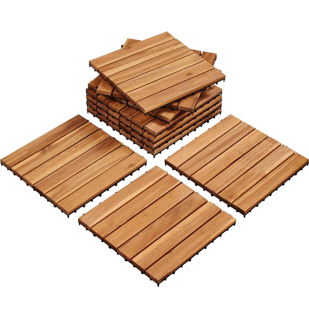 Fliser i akacietræ 30×30 cm, 10 stk / klikgulv til altan og terrasse / terrassefliser med dræning – Natur
