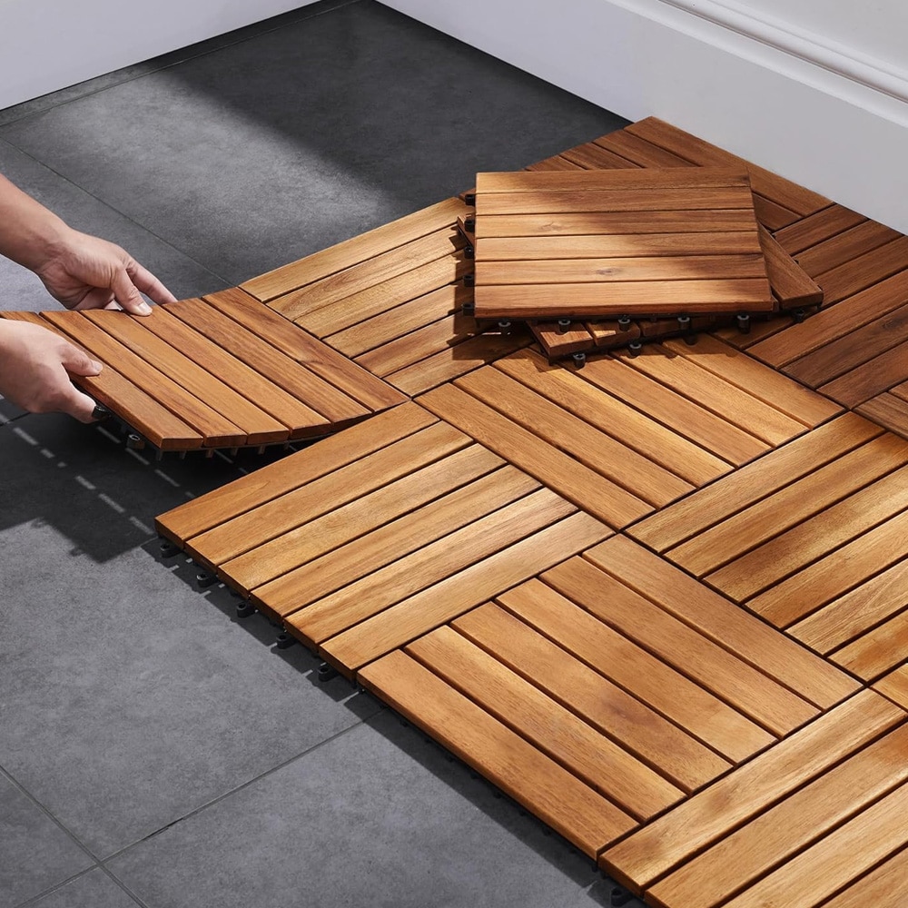 10 terrassefirkanter 30x30 cm i akacie / klikgulv til terrasse / altanfliser i træ