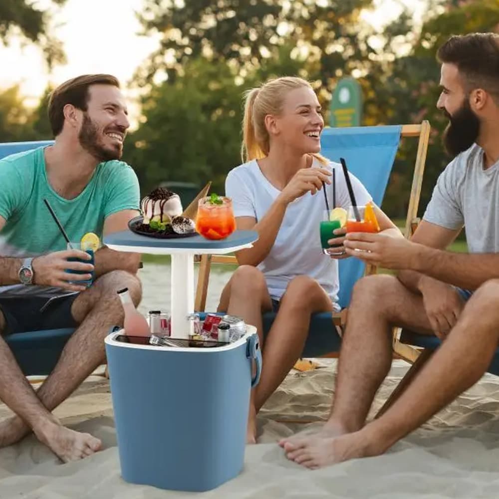 Køletaske med indbygget bord - blå / kølebord til camping / bærbar køleboks med bord