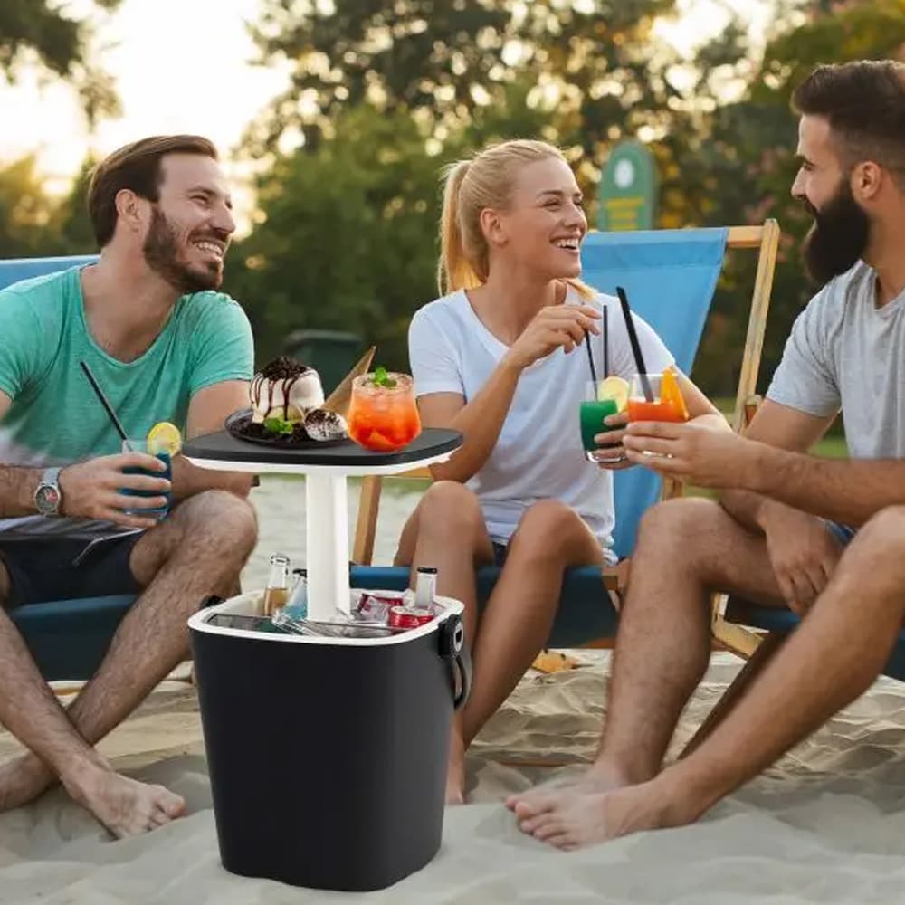 Køletaske med indbygget bord - Svart / kølebord til camping / bærbar køler med bord