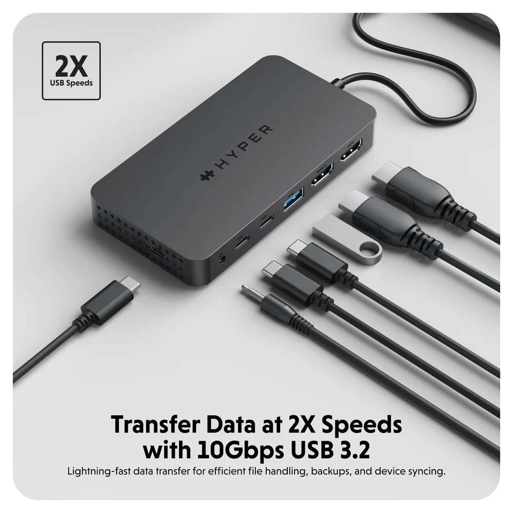 HyperDrive Nexa 7-ports USB-C-hub / dockingstation med to HDMI-porte / USB-C-hub med 100 W PD og Ethernet