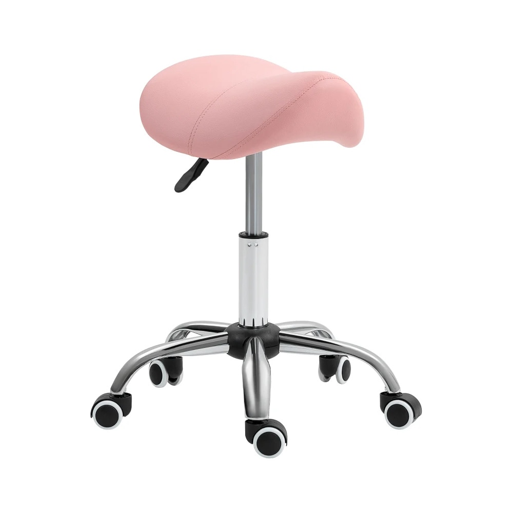 Pink sadelstol uden ryglæn / ergonomisk arbejdsstol med hjul til salon og kontor