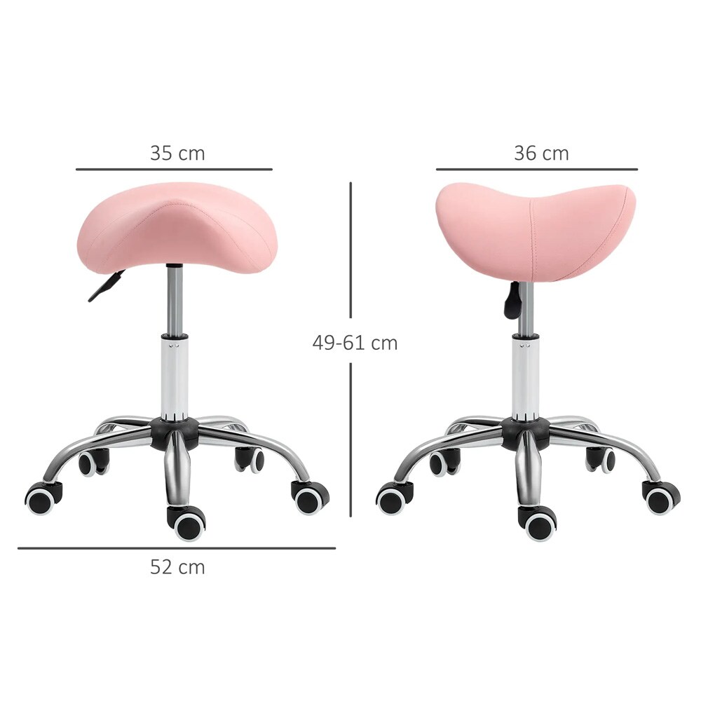 Pink sadelstol uden ryglæn / ergonomisk arbejdsstol med hjul til salon og kontor