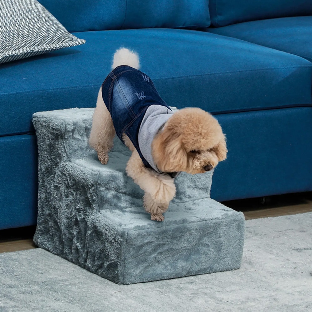 Hundetrappe med 3 trin - lysegrå / hundetrappe til sofa / seng