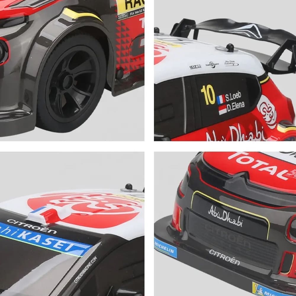 Radiostyret Citroën C3 WRC 1:10 / rød og sort RC-rallybil med fjernbetjening