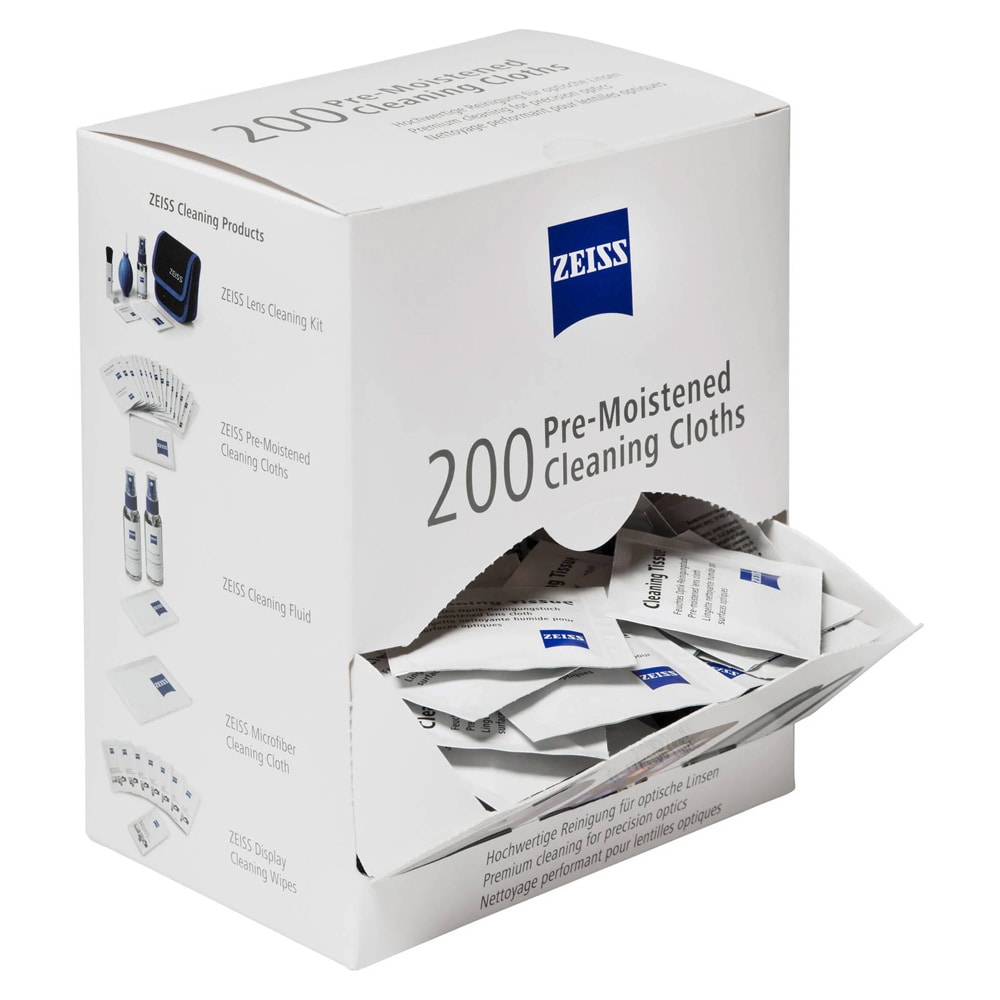 Zeiss rengøringsservietter til optik 200-pak / fugtede linseservietter til briller, kamera og objektiver