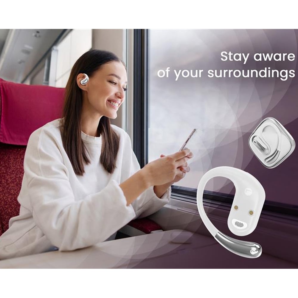 Open-Ear TWS-headset - hvid / åbne hovedtelefoner med ørekrog og opladningsetui