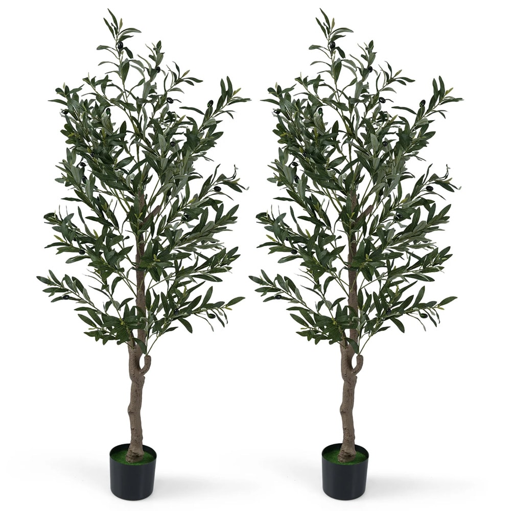 Kunstige oliventræer 2 stk / naturtro kunstige planter i potte / formbare grene