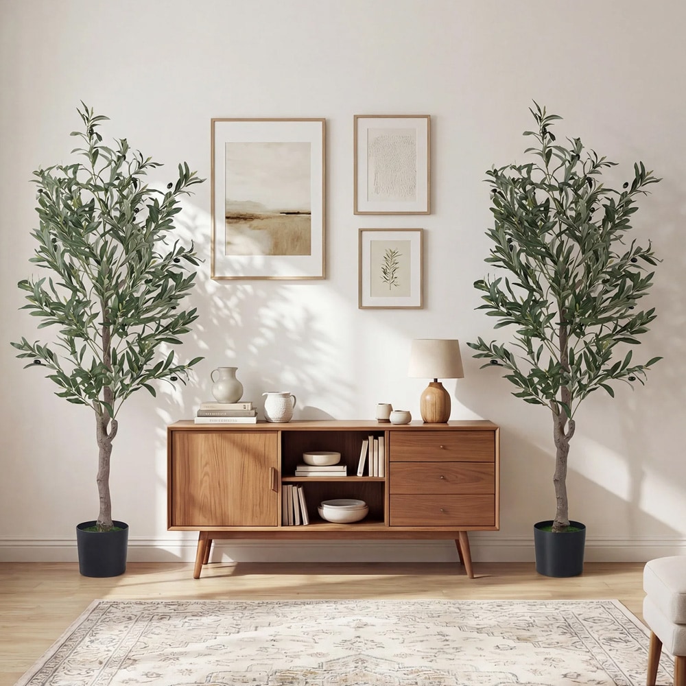 Kunstige planter med realistiske frugter og mos - 1,5 m 2-pak / kunstige oliventræer